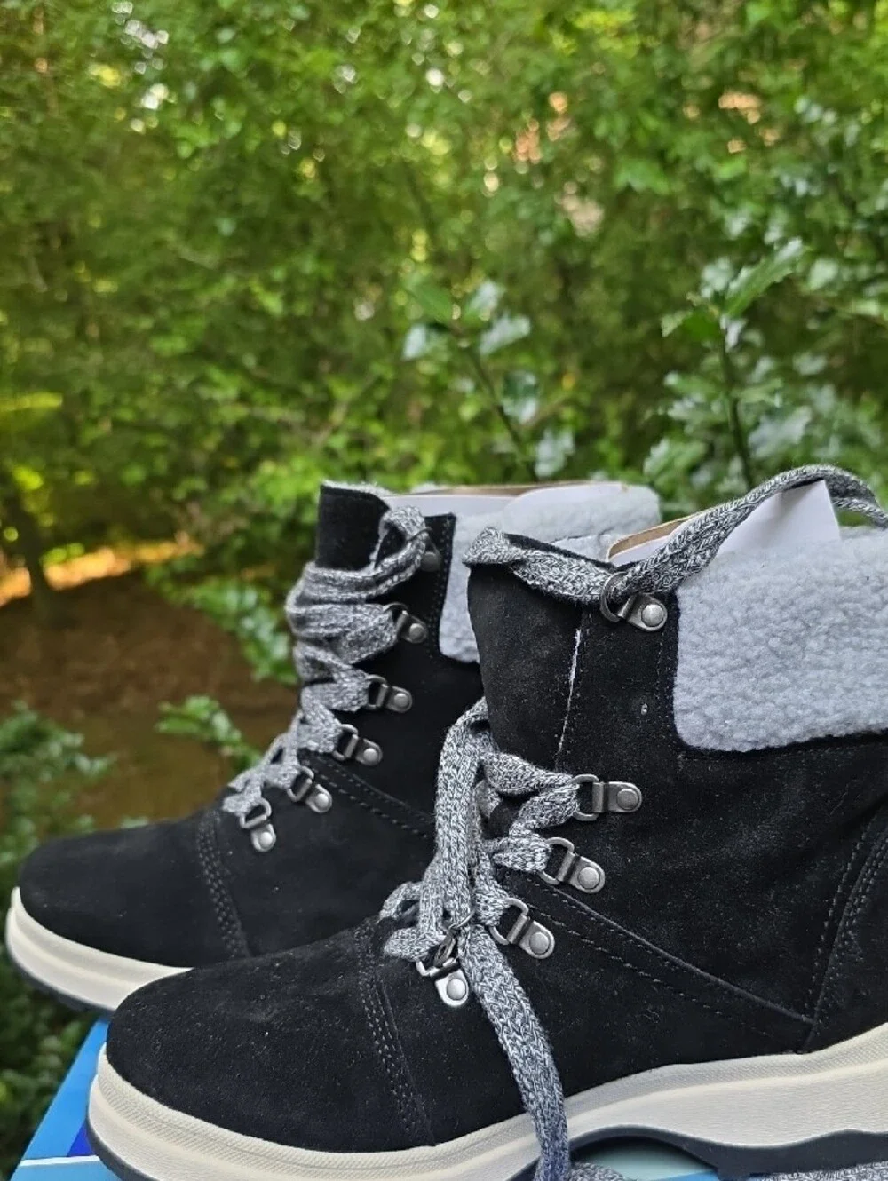 White Mountain Black Suede Lace-Up Faux-Shearling Boot - Picture 7 of 9